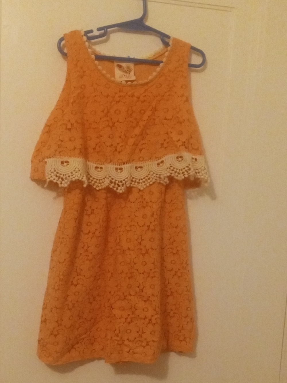 girl 6 coral orange sleeveless dress white crochet accent